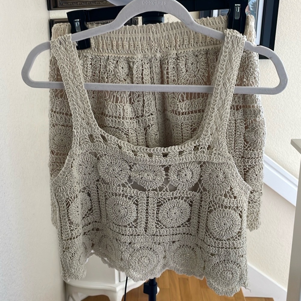 Cream Crochet Lace Shorts with Intricate Medallion Design